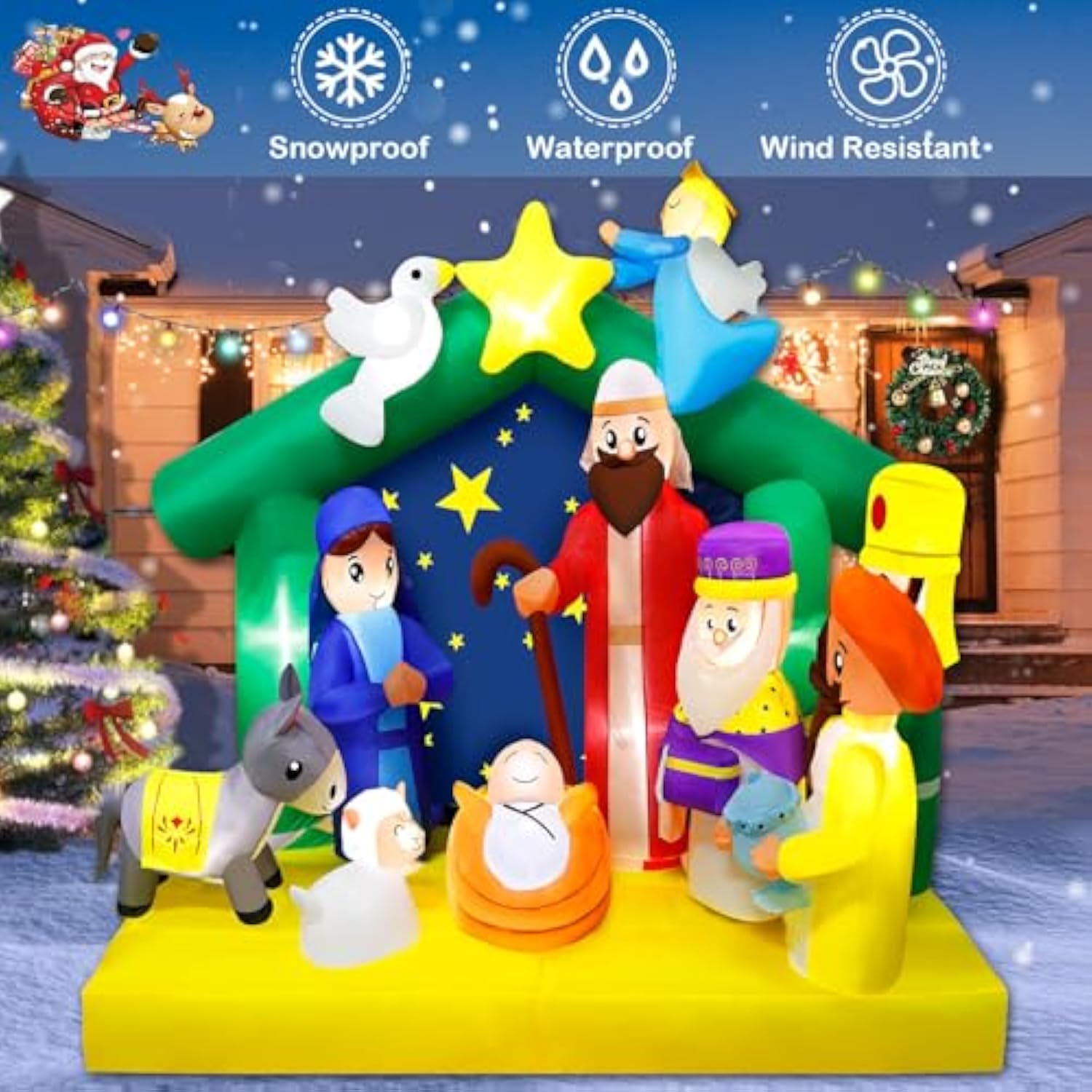 6.5Ft Christmas Inflatables Nativity Scene Outdoor Decorations The Birth Of Jesus Scene Christmas Blow Ups Built In Led