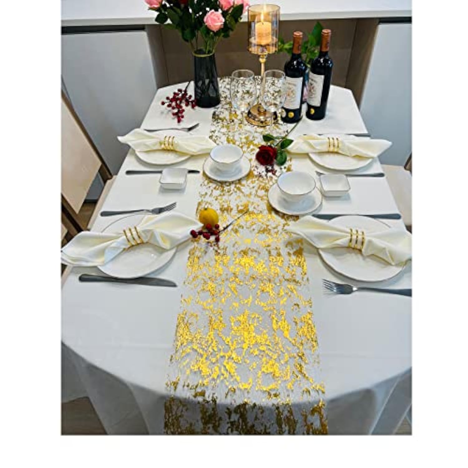 Gold Glitter Mesh Table Runner 11in x 100ft for Wedding Party Decor