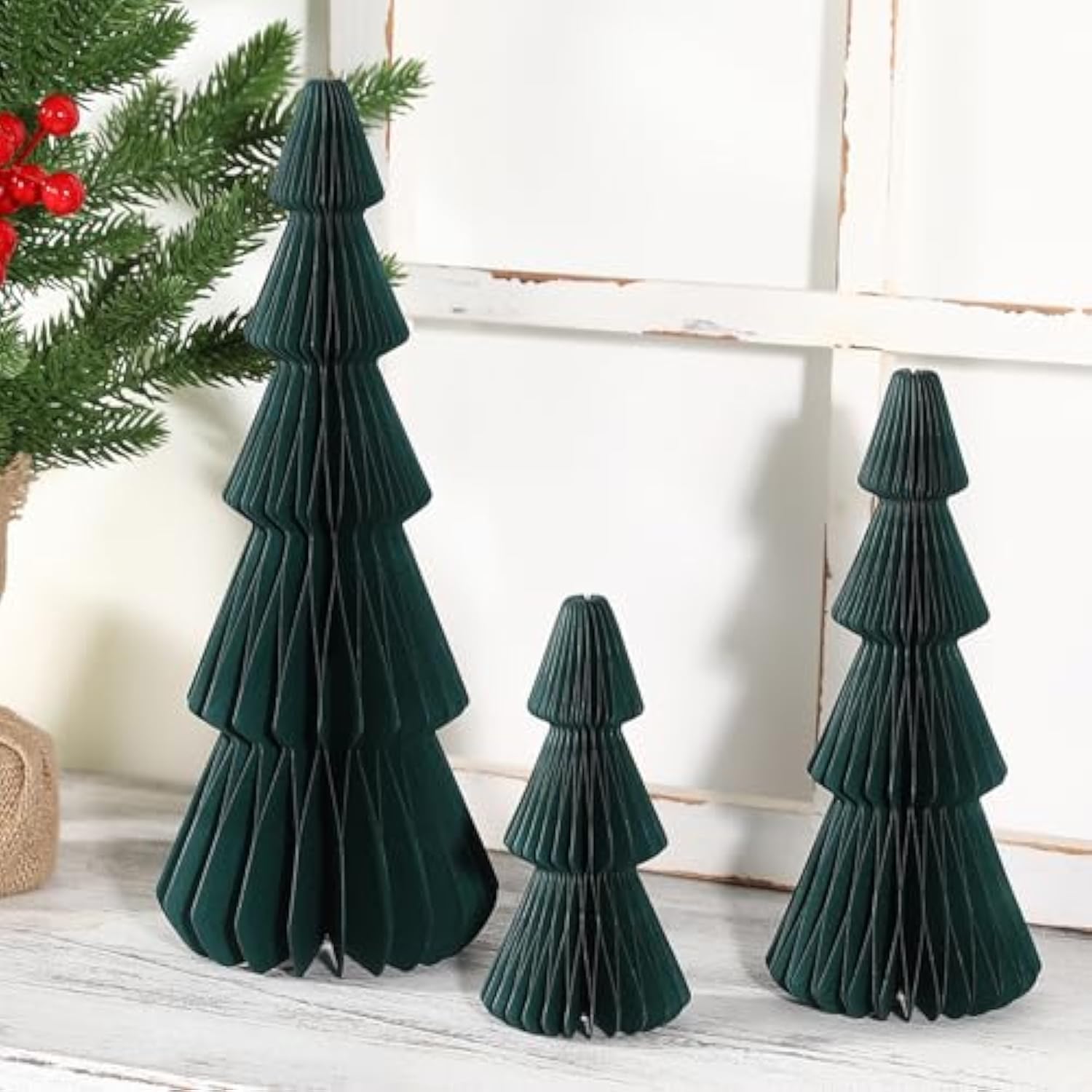 Christmas Decorations- 3Pcs Honeycomb Christmas Tree Diy Table Centerpiece Set For Xmas Holiday Fireplace Table Party Decor (Green)