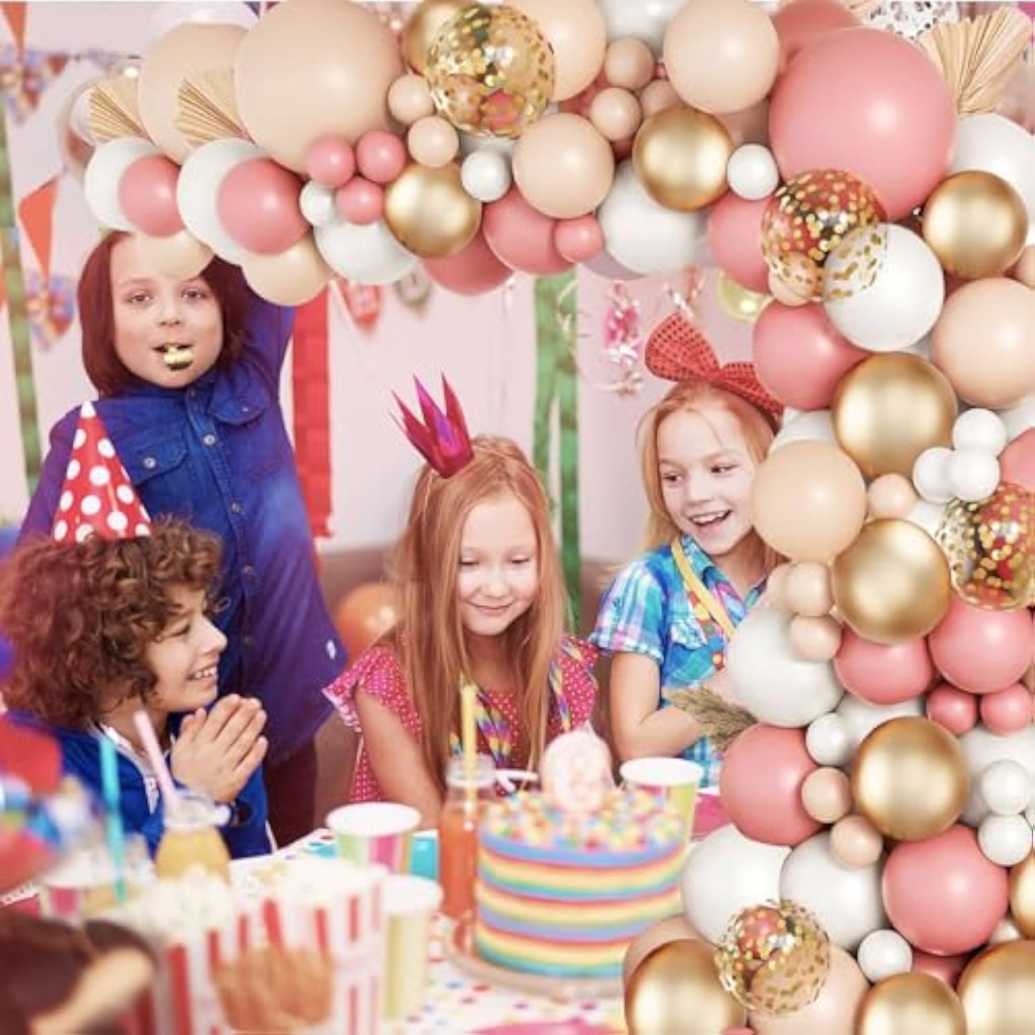 Pink Orange Balloon Garland Kit, Hot Pink Orange Light Pink Metallic G