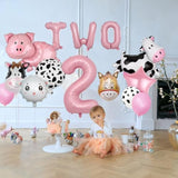 19Pcs Farm Animal Balloons Cow Sheep Pig Donkey Foil Baby Shower 2nd Birthday Decor