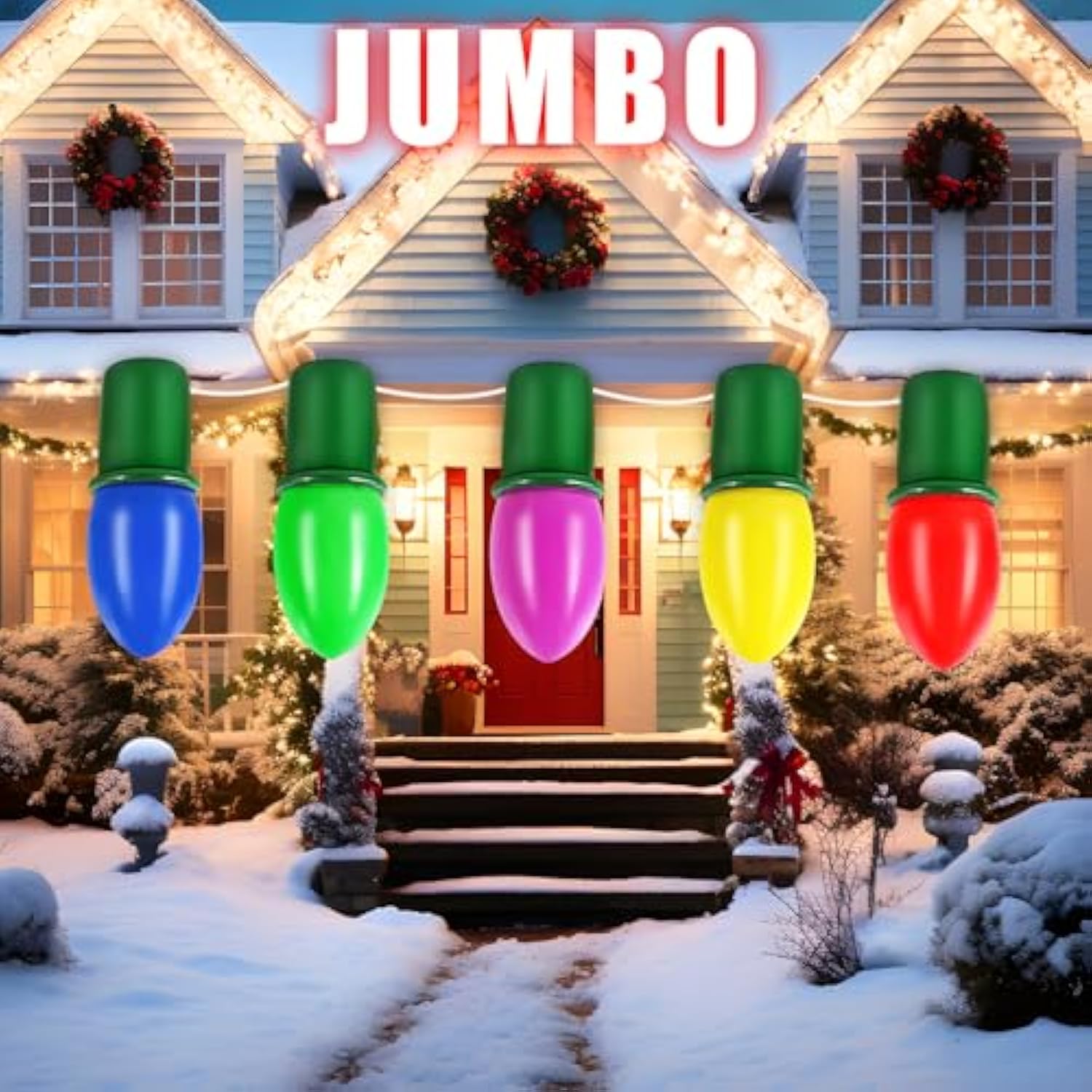 5 Pcs 47.2 Inch Inflatable Christmas Bulbs Ornaments Outdoor Xmas Jumbo Inflatable Ornaments Balls Large Blow Up Bulb Ya