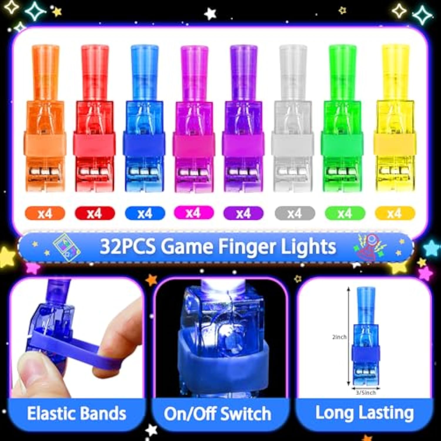 32 Pcs Video Game Party Favors Finger Lights, Gamer Neon Glow In The Dark Light Up Party Supplies Gaming Toys Bulk For Kids Boy Girl Birthday Gifts Goodie Bags Stuffers Back To School Classroom Prizes