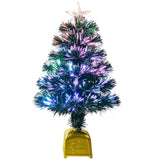 24Inch Green Pre-Lit Fiber Optic Christmas Tree,Tabletop Artificial Mini Xmas Tree With Gold Base Pot, Stars For Holiday Home Decorations