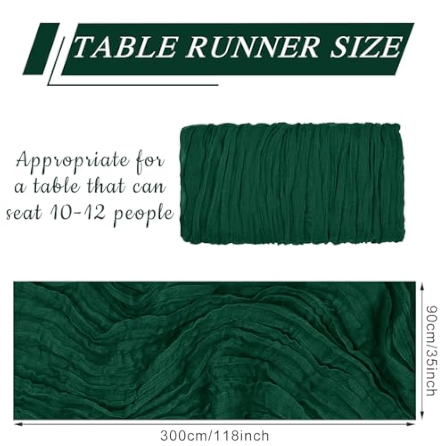 12 Pack Cheesecloth Table Runner 10Ft Christmas Gauze Boho Table Runners For Wedding Decor Bridal Shower Decorations Baby Shower Party(35" X 120")(Emerald Green)