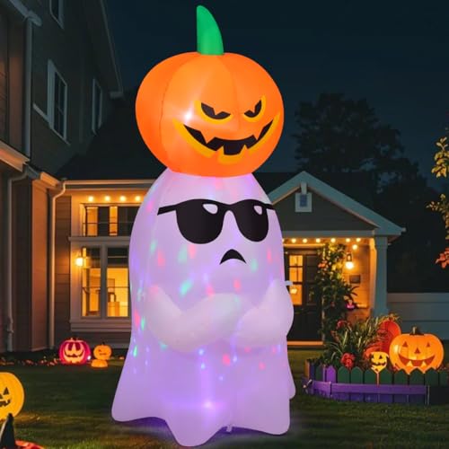 6.2 FT Halloween Inflatables Ghost with Pumpkin Outdoor Decorations Blow Up Yard with Built-in LEDs for Garden Lawn Indoor Party Decor