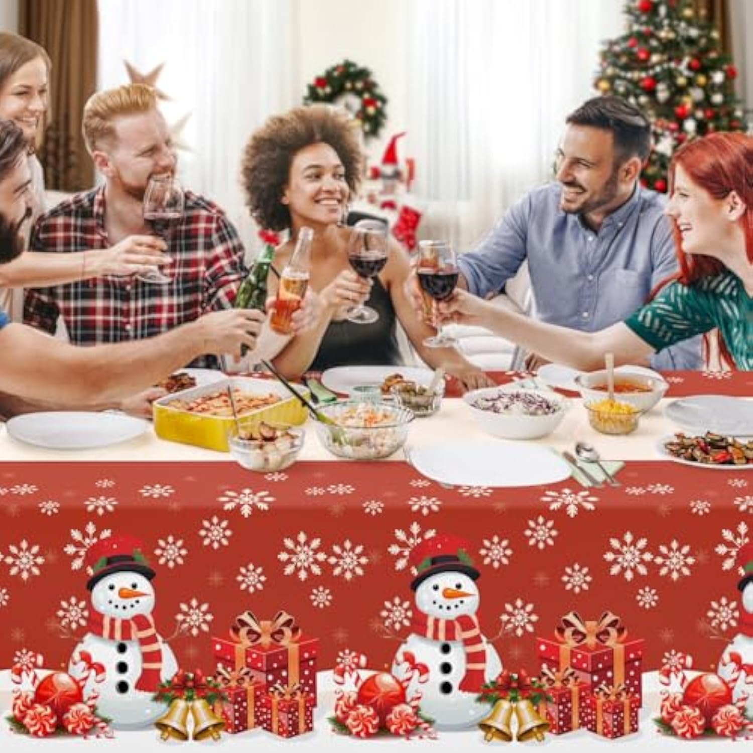 3 Pack Christmas Tablecloths,Disposable Plastic Tablecloths 54" X 108" Christmas Decorations,Xmas Snowman Table Cloths For Party Supplies,Plastic Table Covers For Home,Dinner,Indoor Or Outside
