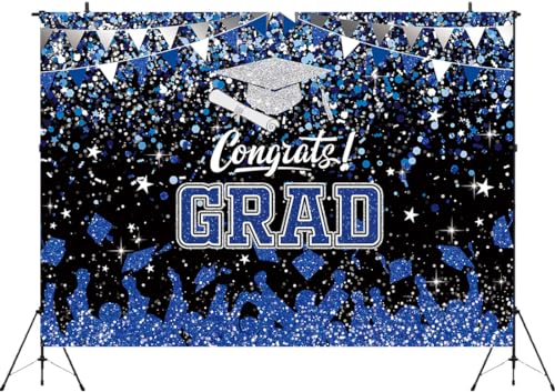 7x5ft 2026 Graduation Backdrop for Photography Class of 2026 Blue Congrats Grad Photo Background Prom Party Banner Decorations