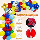 Cartoon 154Pcs Toys Inspired Story Birthday Decorations Including Balloon Arch, Backdrop, Tablecloth And Rocket Balloons, Toys Inspired Story Themed Birthday Party Supplies For Kids