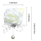 2 Pack Handmade Silk Rose Wrist Corsage Wristlet Band Bracelet And Men Boutonniere Set For Wedding Party Prom Homecoming Decorations (Ivory)