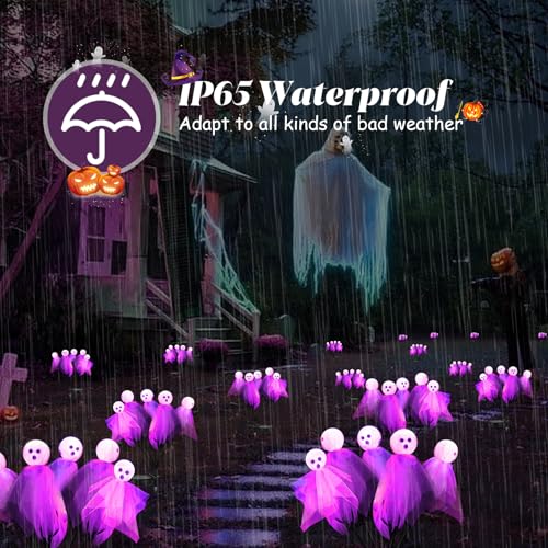 4 Pack Halloween Decorations Outdoor, Solar Scary Ghosts Lights, Purple