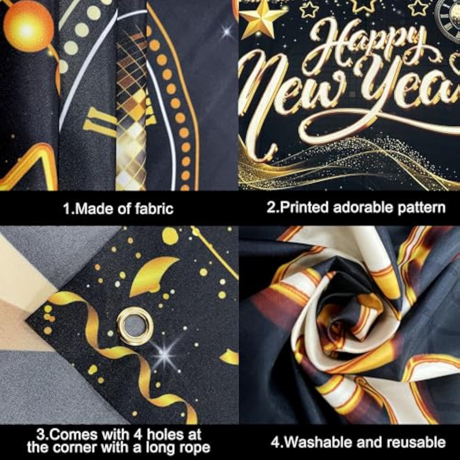 XL Happy New Year Banner 72x44in Backdrop Party Decorations 2026