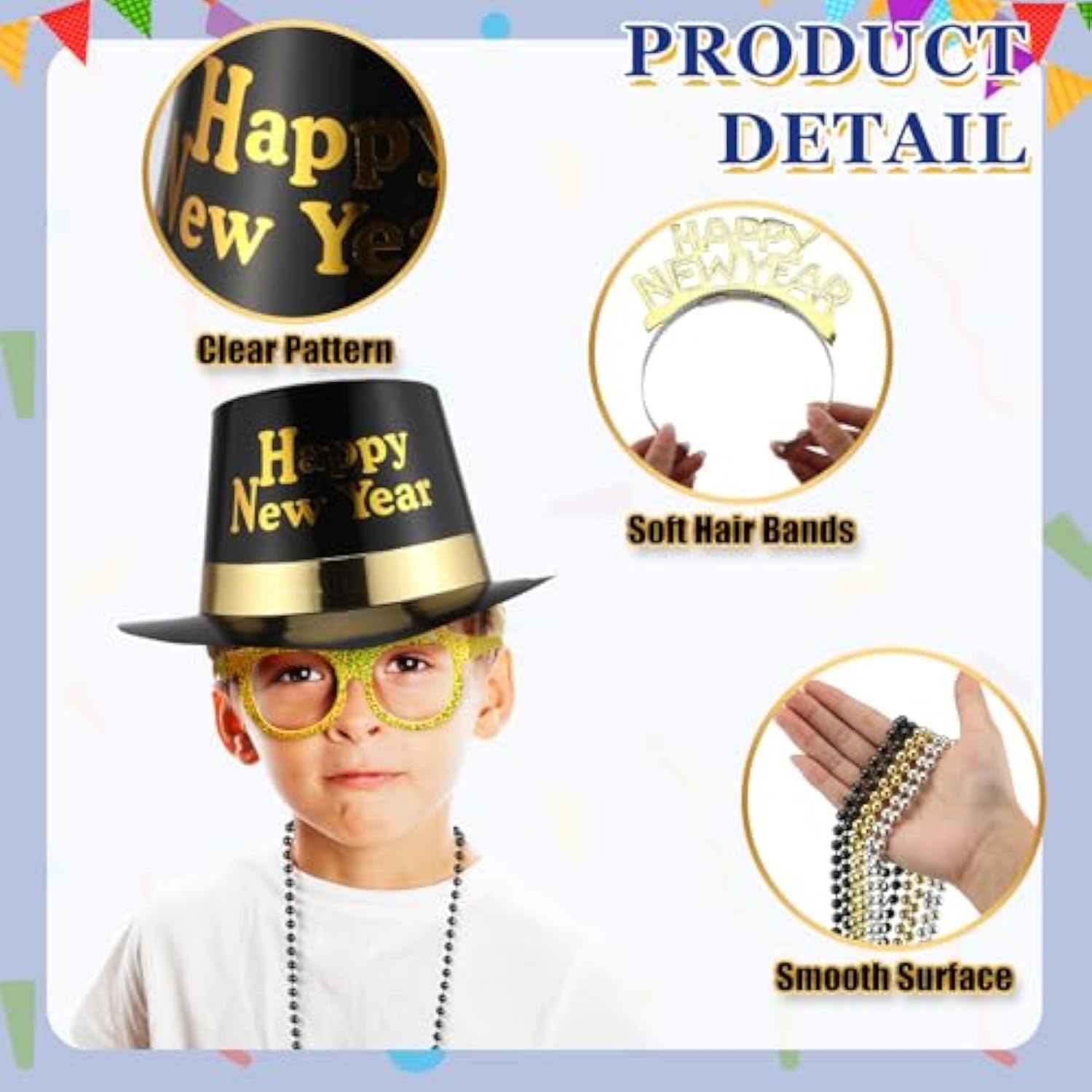 96pcs New Year 2026 Party Kit for 24 Guests with Hats, Glasses & Noise Makers