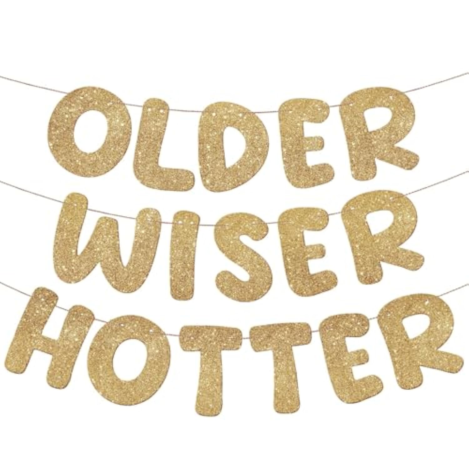 Older Wiser Hotter Glitter Banner Set: Champagne Gold Birthday Party Decor