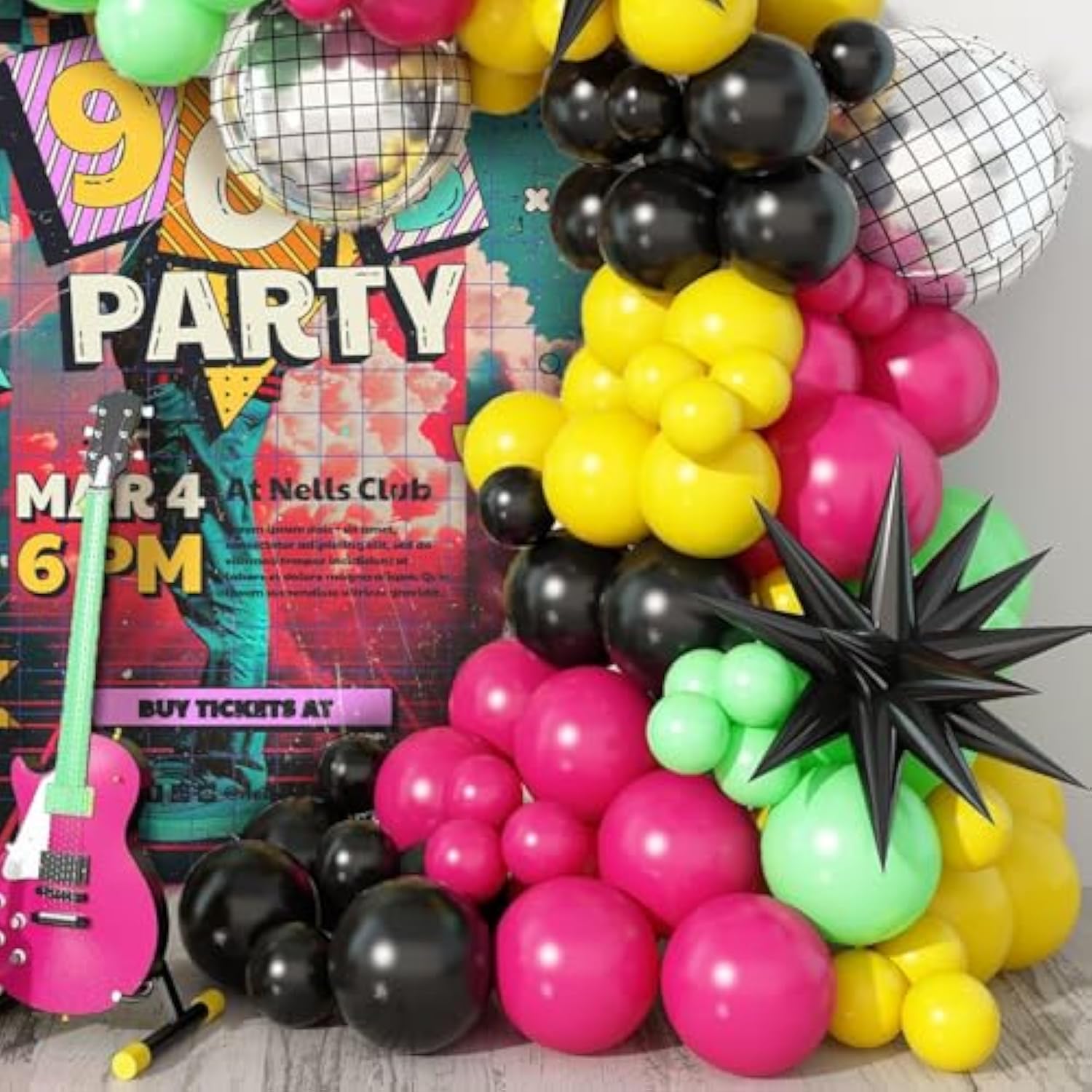 80S 90S Party Decorations, Disco Balloon Arch Kit 80S 90S Theme Party Decorations, 80S 90S Balloon Arch Include Rose Red Black Yellow Green Latex Balloons Disco Foil Balloons For 80S 90S Party Decor