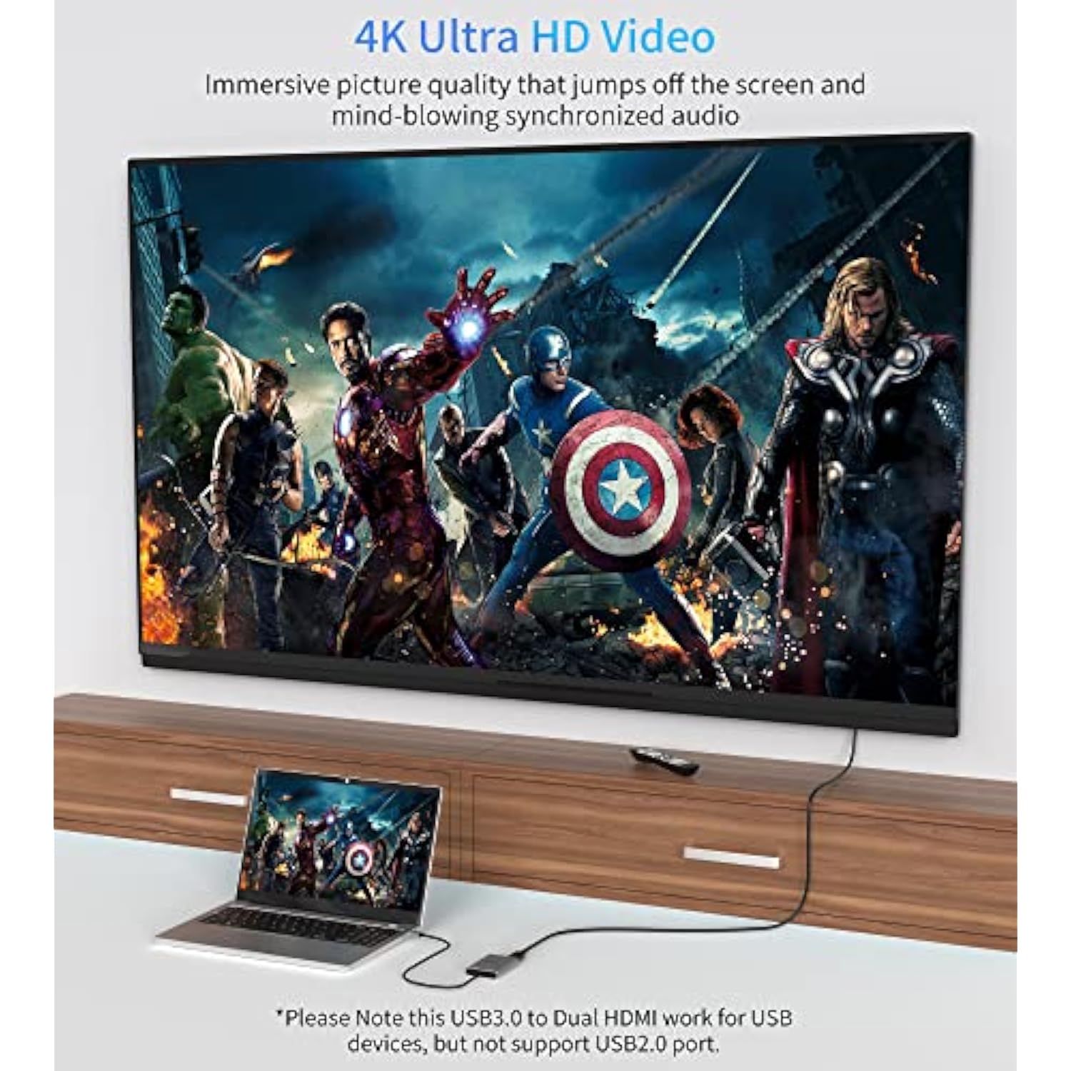 Usb 3.0 To Dual Hdmi Adapter 4K 30Hz, Usb To Hdmi Adapters For 2 Monitors/Tv,