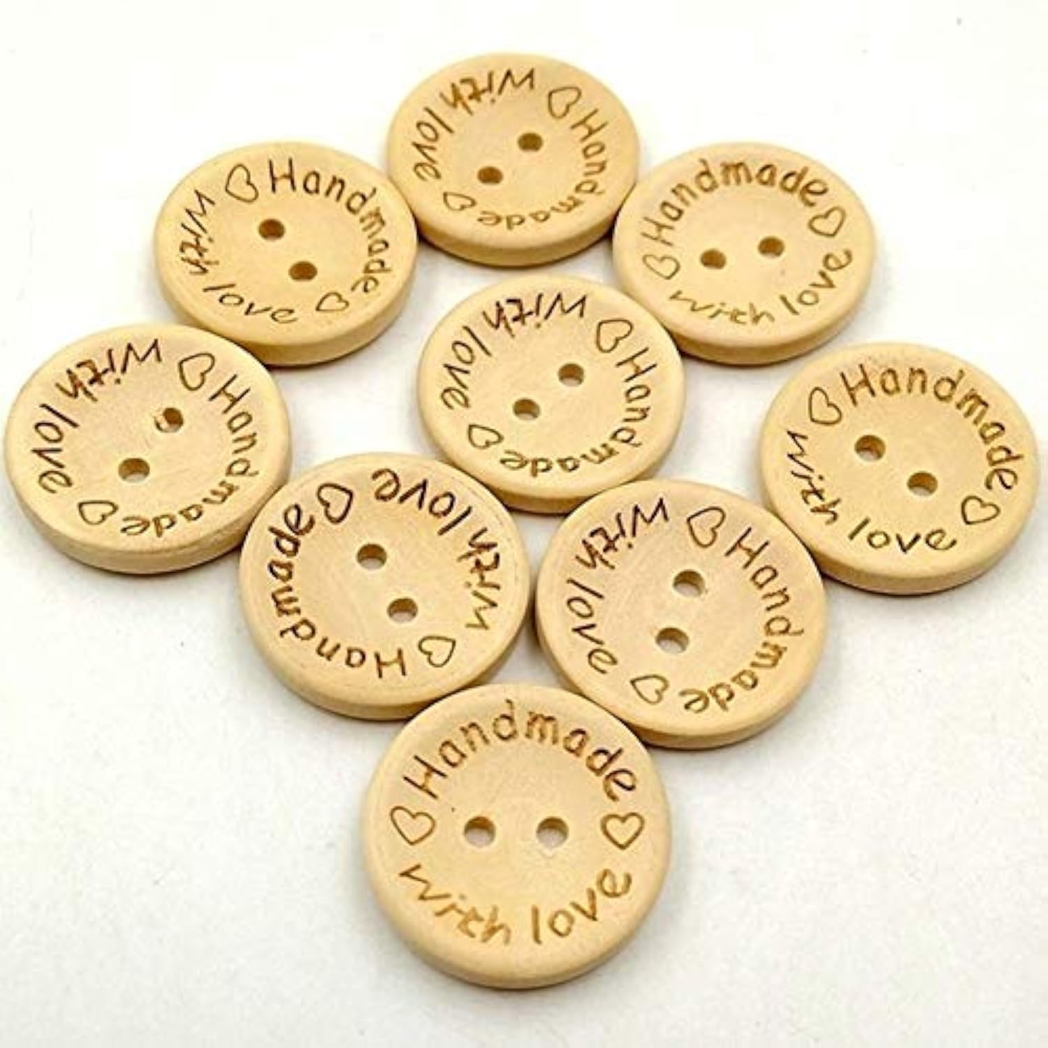100 Pcs Wooden Buttons Handmade With Love Round Sewing Button 2 Holes
