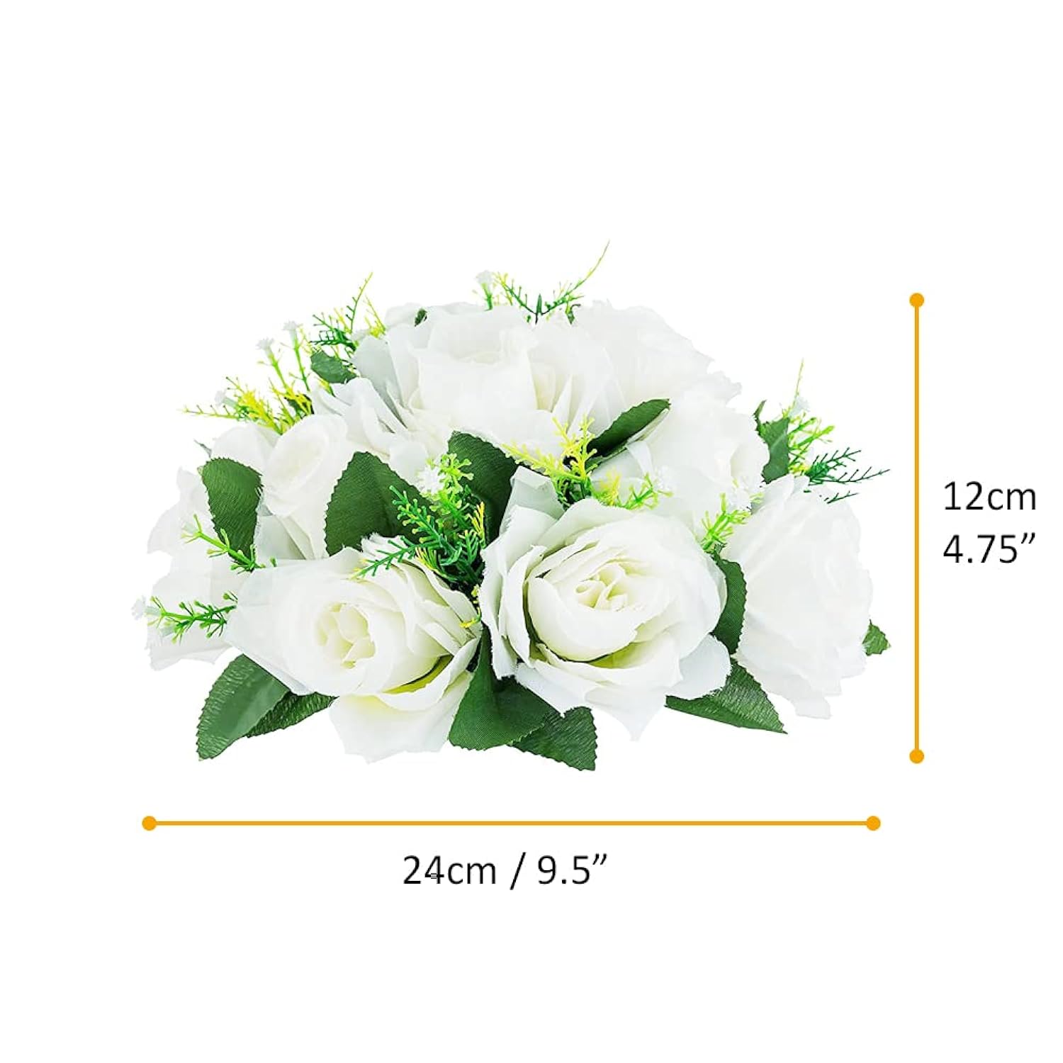 10Pcs Artificial Flower Ball Arrangement, 9.5" 15 Heads Wedding Roses Bouquet With Base Suitable For Parties Valentine'S Day Wedding Centerpieces Flower Rack And Home Decor (White)