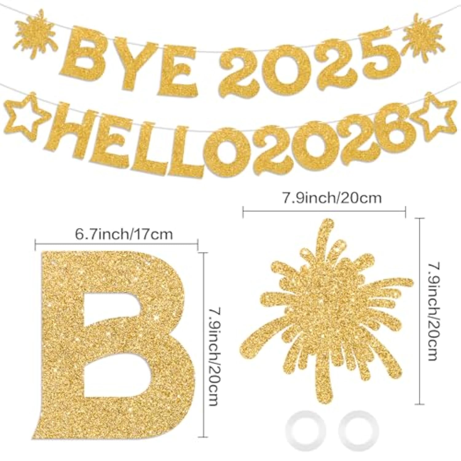 Bye 2025 Hello 2026 Sparkling Gold Happy New Year Banner Decorations