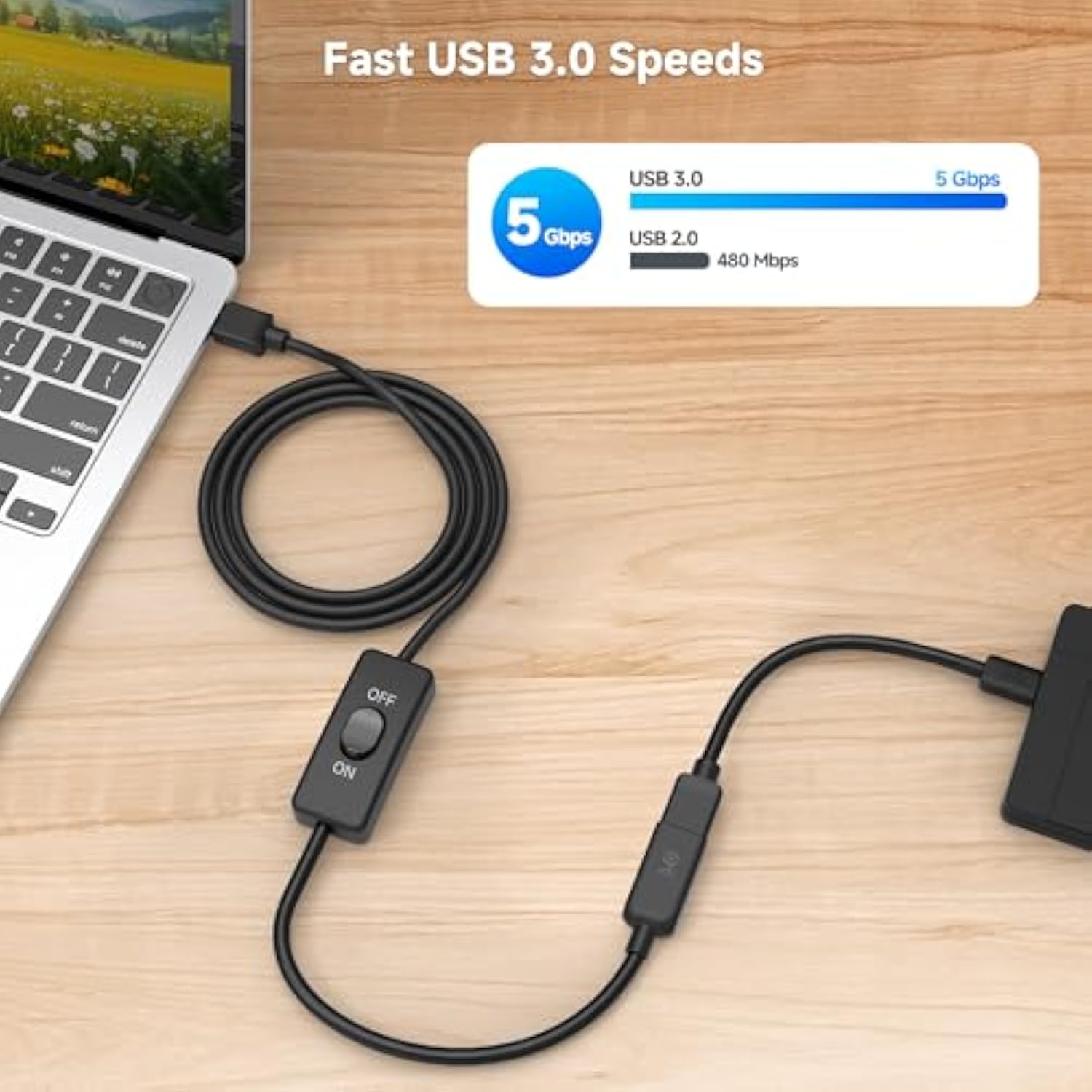Cable Matters USB 3.0 Extension Cable with On Off Switch 6 ft, Support Data an