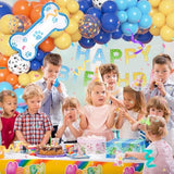 128Pcs Blue Balloon Garland Kit with Dog Paw Banner for Birthday or Baby Shower