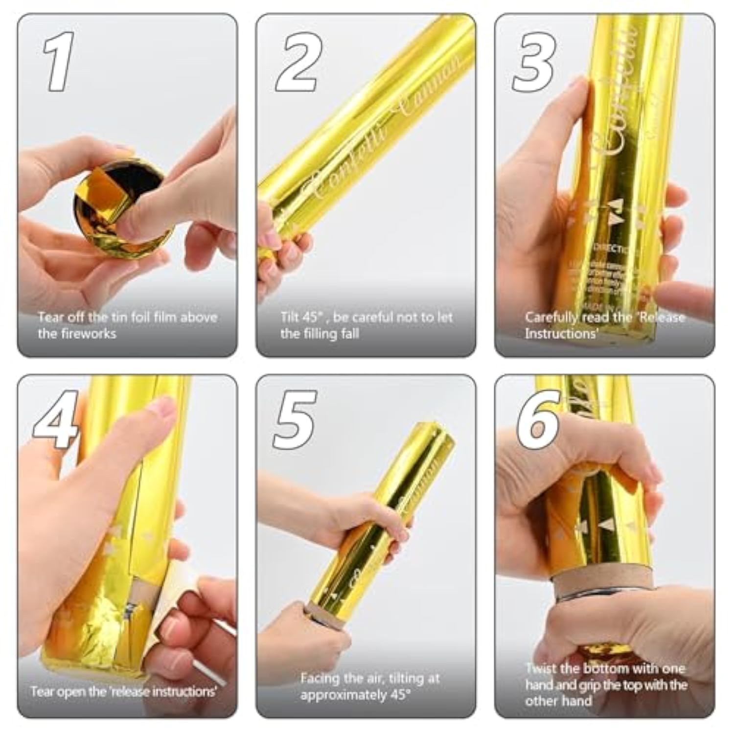 Confetti Cannon 6 Pack Gold Party Poppers 12 Inch Streamer Cannon Confetti Golden Poppers Confetti Shooters Bulk For Wedding,Birthday,Graduation,Christmas,New Year Celebration