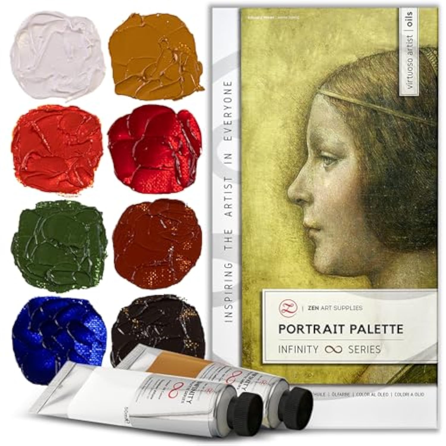 Portrait Palette By Zenart - Old Masters' Colors - Professional Oil Paint Set - 8 X Large 1.7 Fl Oz (50Ml) Tubes - Non-Toxic, Highly Pigmented, Creamy, Lightfast Oil Paints For Eco-Conscious Artists