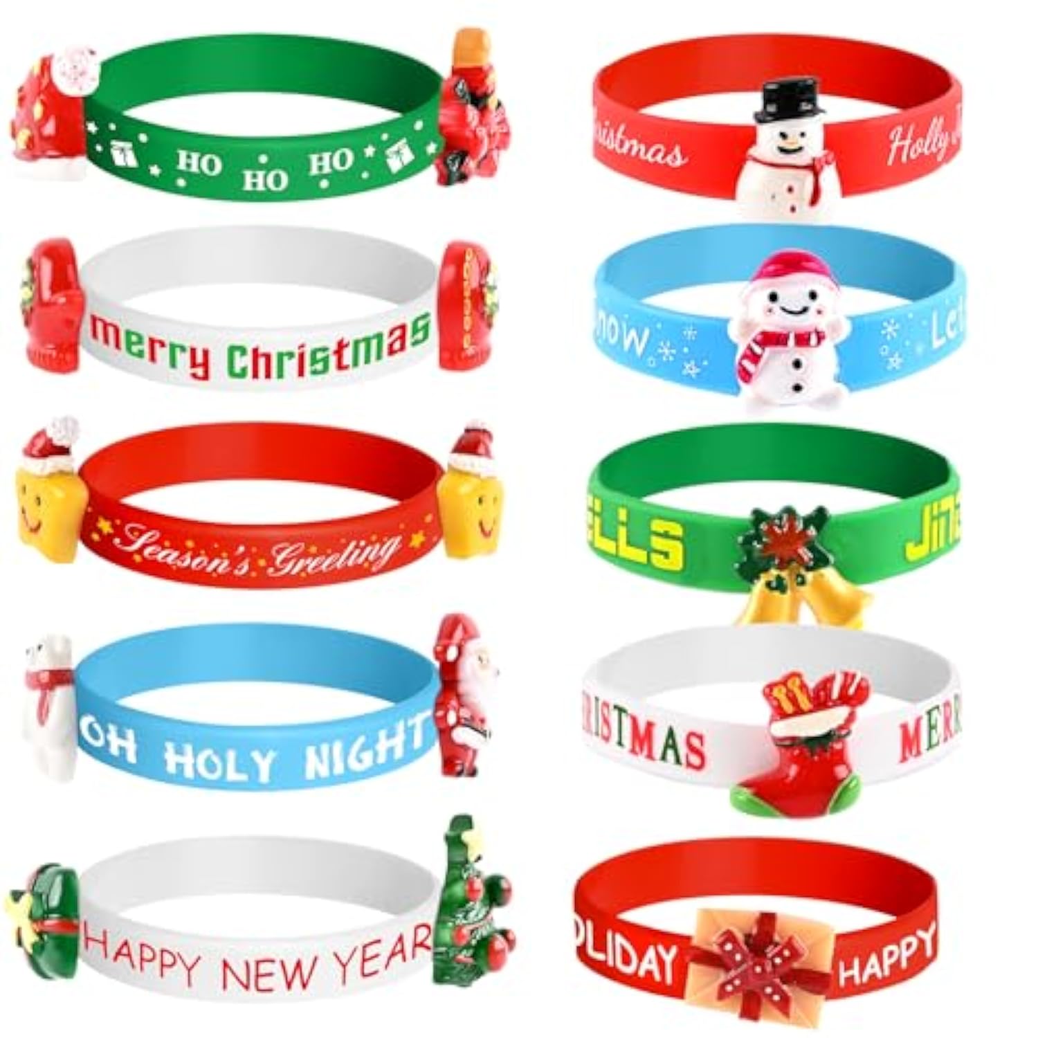 20 Pieces Merry Christmas Rubber Bracelets Silicone Wristbands For Holiday Party Goodies Bags Stuffers Filler Favors Classroom Prizes School Class Exchange Supplies