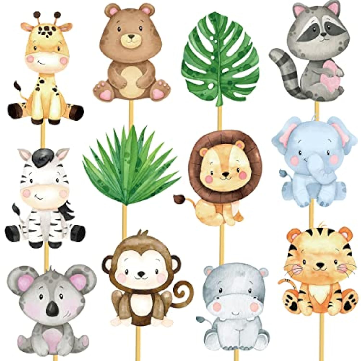 24Pcs Jungle Animals Centerpiece Sticks Safari Animal Table Toppers Fo