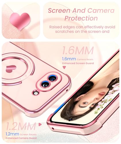 for Google Pixel 10a Cute Love Heart Kickstand Woman Girls Phone Case with Screen Protector: Luxury Plated Gold Edge Slim Soft TPU Full Camera