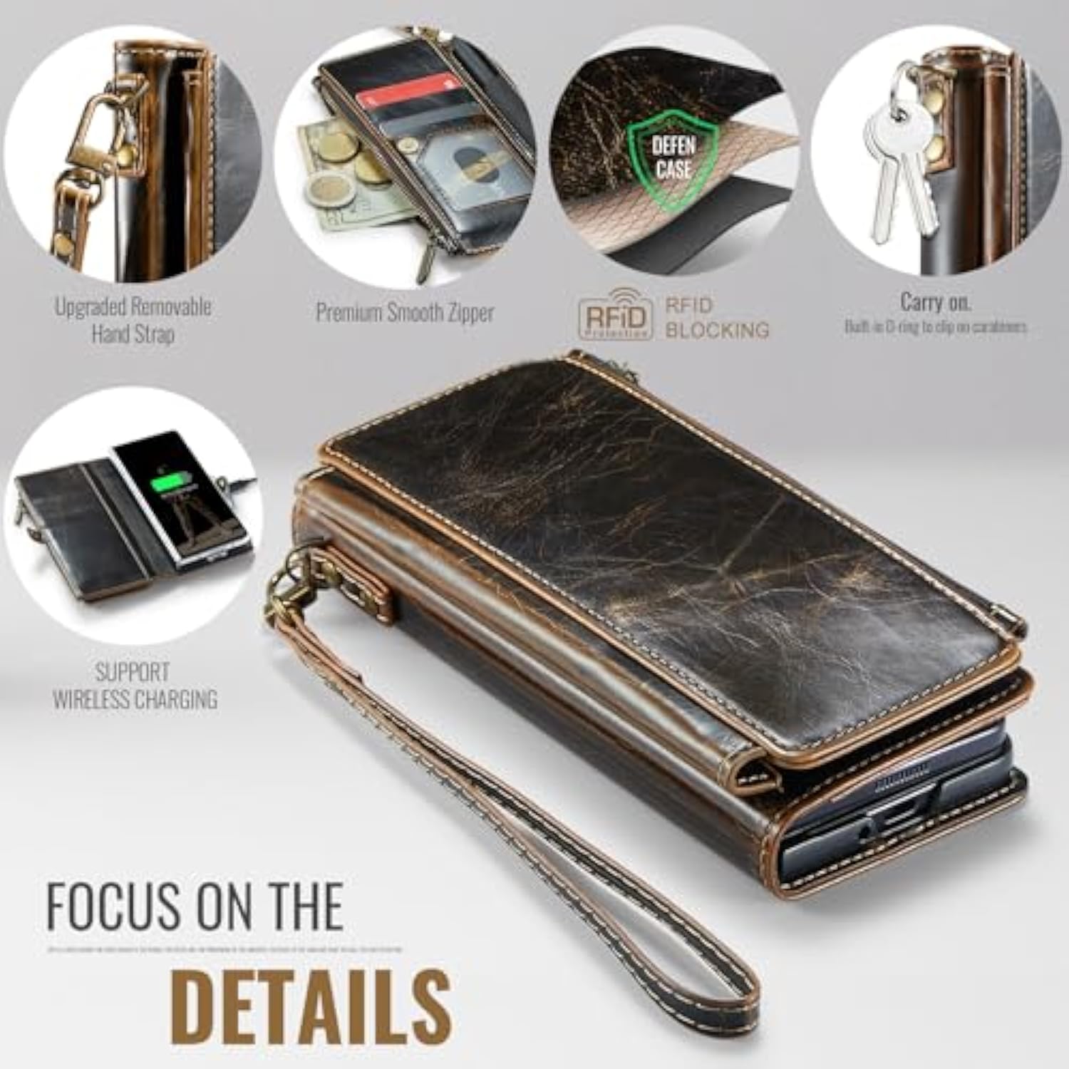 Wallet Case Compatible With Samsung Galaxy Z Fold 5 With Rfid Blocking Card Holder & S Pen Holder Slot Pu Leather Magnetic Snap Flip Zipper Strap Phone Case Fit For Galaxy Z Fold 5, Coffee