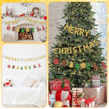 Pre-Assembled Hanging Christmas Banner For Inside Gold Merry Christmas Garland With Snowflakes, Merry Xmas Banners Bunting For Home Fireplace, Xmas Tree, And Indoor/Outdoor Holiday Party Decorations