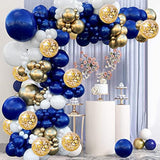 Navy Blue Gold Balloon Arch Kit, White Confetti Balloons for Party Decorations