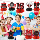Red Black 16Th Birthday Decorations Table Honeycomb Centerpieces, 8Pcs