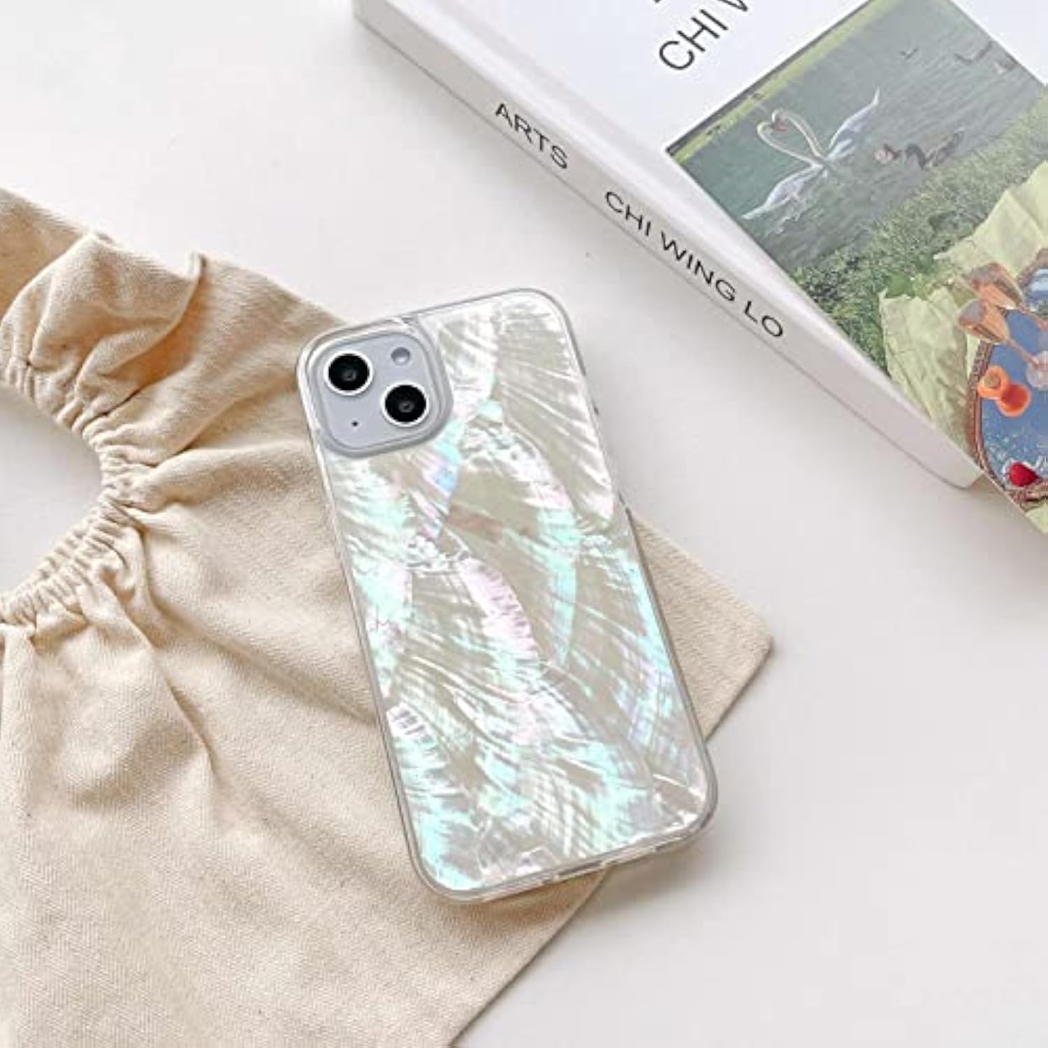 Mother Of Pearl Glitter Phone Case For Iphone 13/Iphone 14,Bling Shiny Real Seashell Pattern Slim Glossy Sleek Stylish Trendy Protective Shockproof Girls Women I13/I14 Cover 6.1"