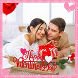 Happy Valentine'S Day Metal Sign Valentines Table Centerpiece Valentine Tiered Tray Decor Freestanding Red Pink Heart Table Sign With Wood Base For Home Office Mantel Shelf Fireplace Desk