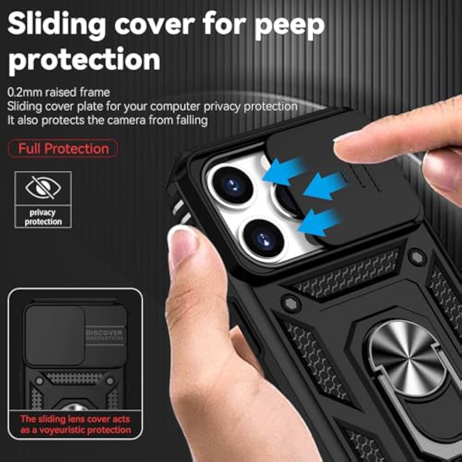 Compatible With Iphone 14 Pro Case With Hd Screen Protector & Slide Camera Cover & Rotated Ring Kickstand, [Military-Grade] Phone Case For Iphone 14 Pro (Black)