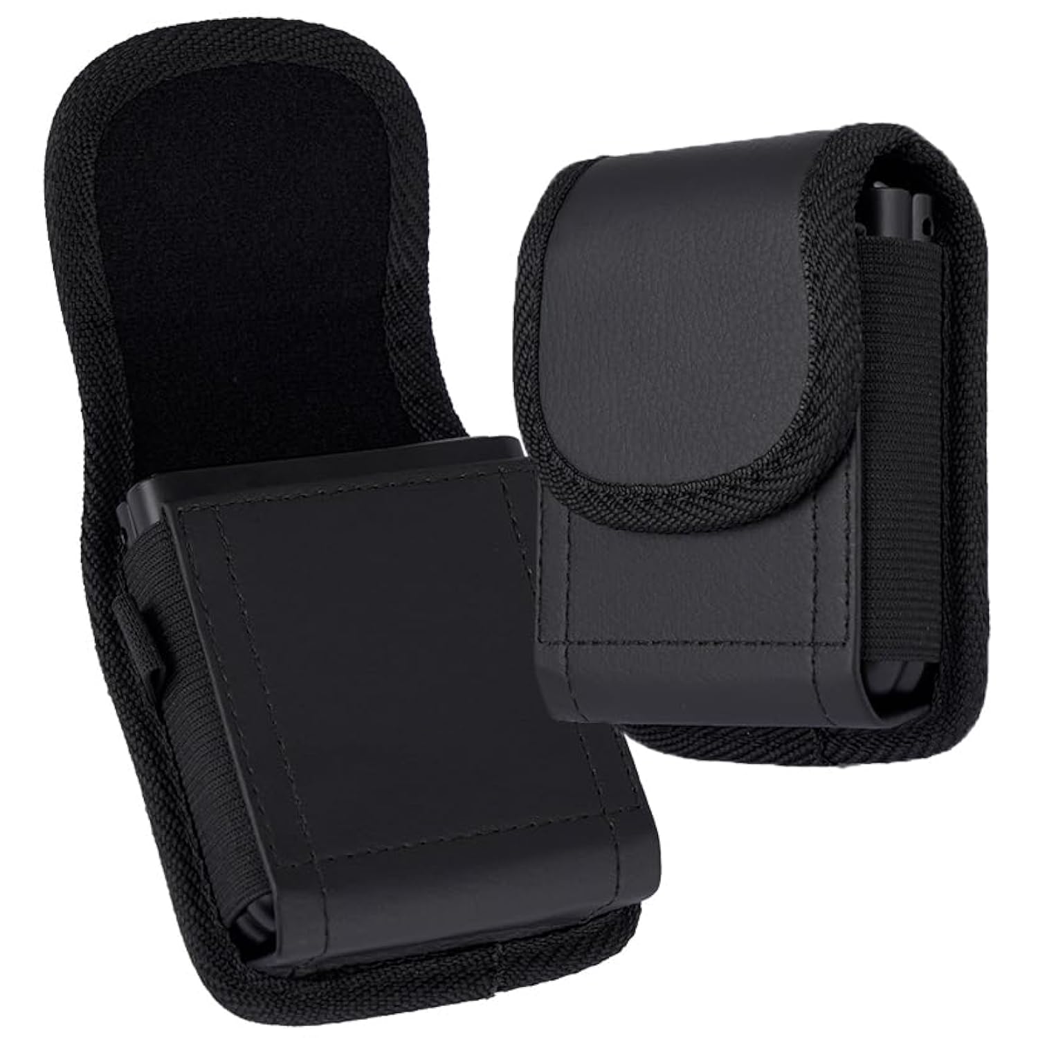 Case-Compatible Pouch for Motorola RAZR and Samsung Z Flip Series, Nakedcellphone Vegan Leather Holster Holder [Belt Loop, Metal Clip, Magnetic Closure] for Moto RAZR+ Ultra/Plus 2025/2024/2023, Black