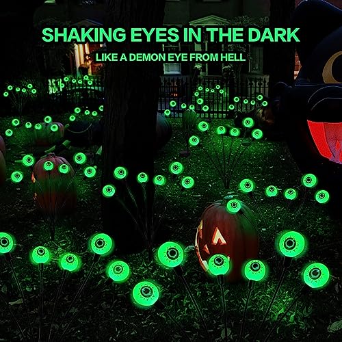 Halloween Decorations Outdoor Solar Scary Eyeball Lights,2PACKS 12LED Green Eyeball Swaying Firefly Lights,Waterproof Solar Halloween Path Lights for Yard/Garden/Lawn/Party Decor