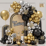 152pcs New Years Balloons Arch Garland Kit, New Years Eve Party Supplies 2025 - Black, Gold, Silver Balloons, Gold Confetti Balloons for Wedding Graduation Birthday Party New Year Decoration