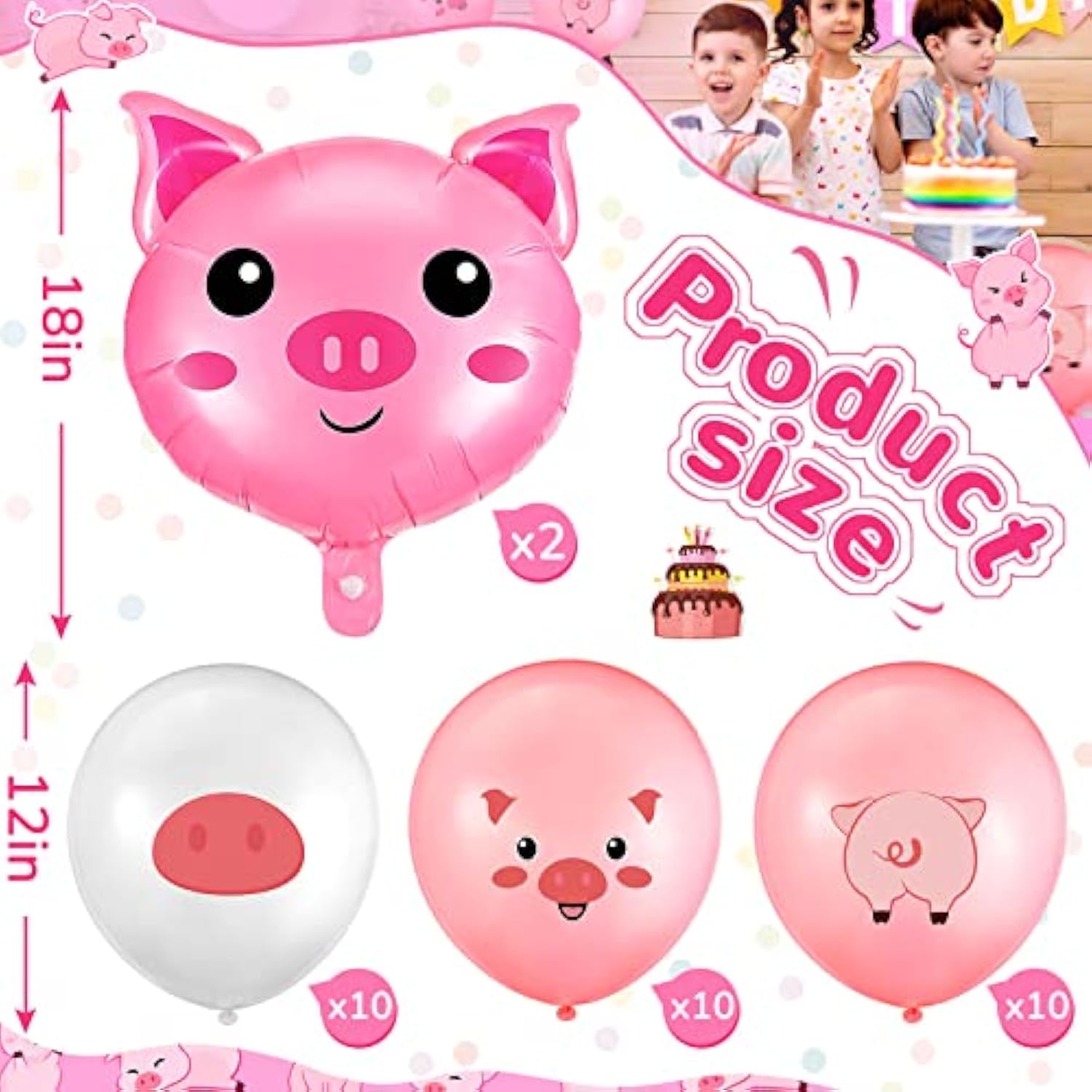 Pig Party Decoration Set: Balloons & Banner - Farm Theme Birthday