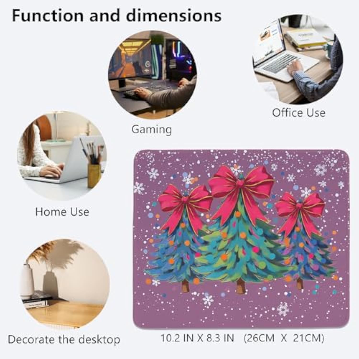 Christmas Tree Mouse Pad,Coquette Purple Bow Desk Mat,Winter Christmas Holiday Desktop Decorations For Dorm Home Office,10.2X8.2 In