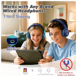 Kids Bluetooth Headphones, 75/85/94dB Volume Limiter, Wireless Headsets with Mic for Toddler Boys Girls, Share Port, Travel Case, 3.5mm Cord,