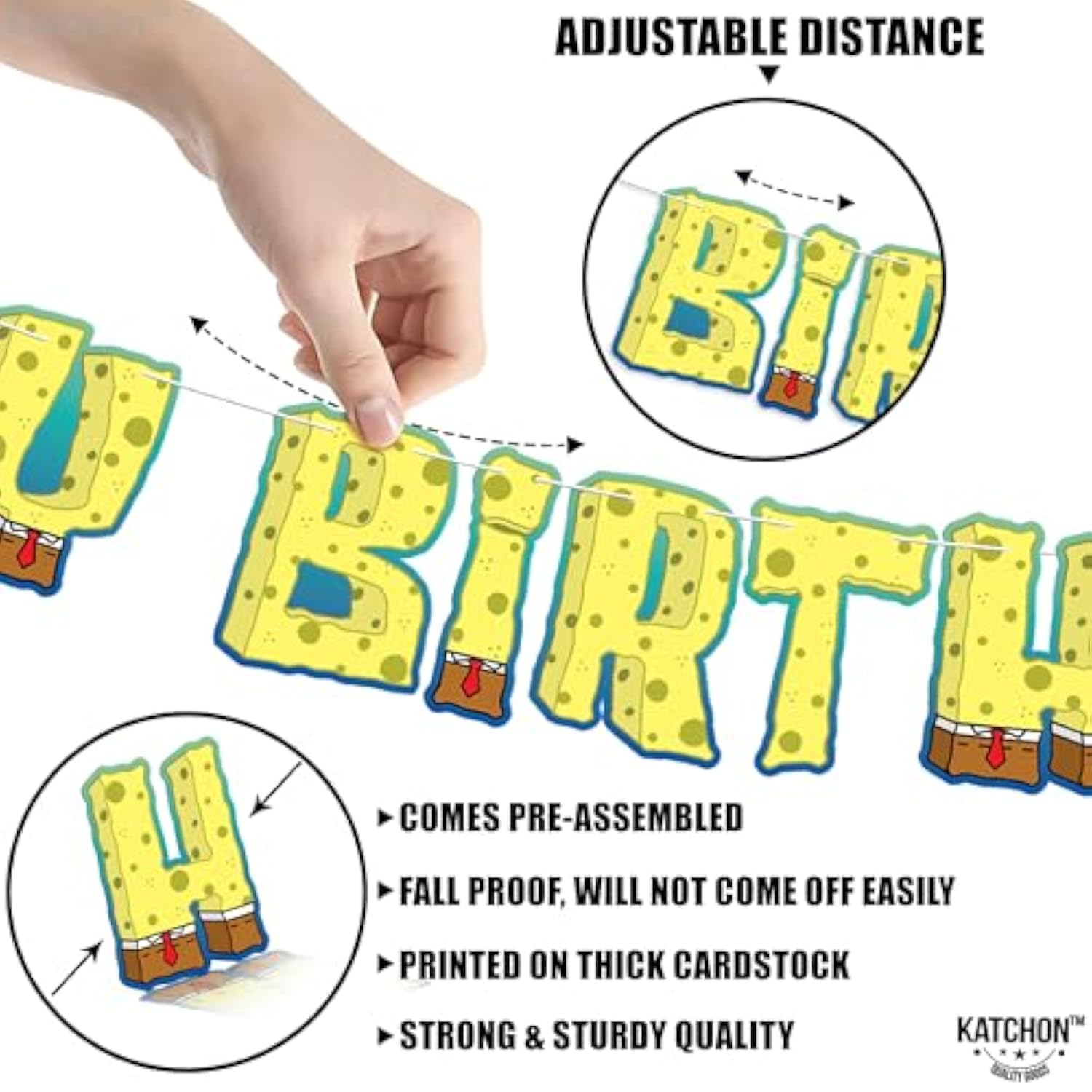 , Large Happy Birthday Banner - 10 Feet | Yellow Pre Strung Cartoon Banner Sign For Happy Birthday Decorations Kids | Yellow Theme Birthday Party Supplies For Boy And Girl Birthday Party Decorations