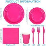 350-Piece Hot Pink Party Dinnerware Set for 50 Guests, Plates, Cups, Cutlery