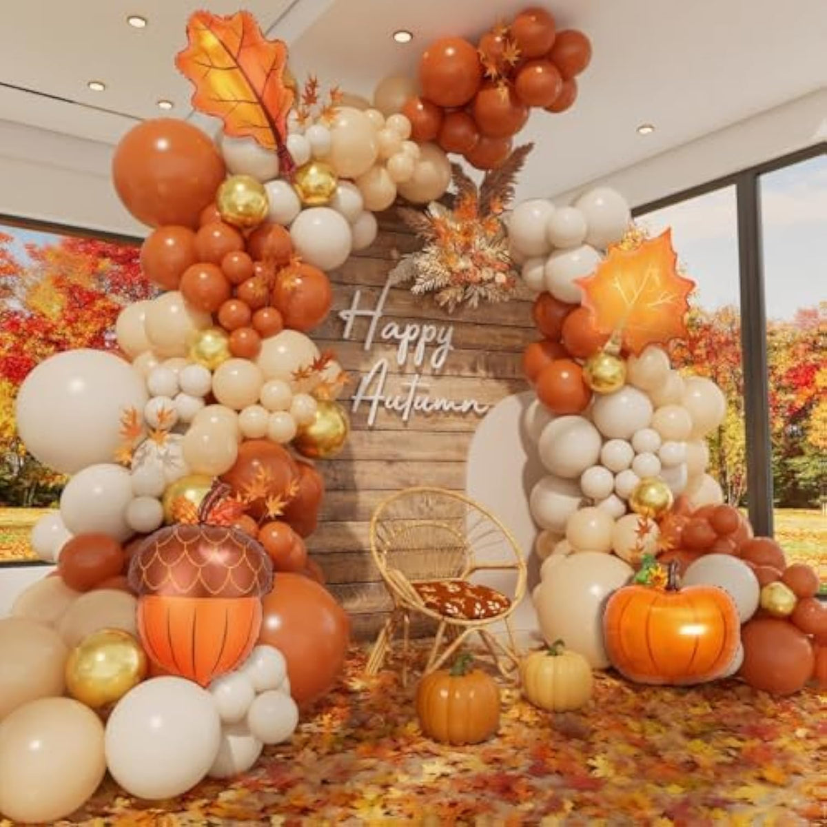 Burnt Orange Balloon Arch Kit with White Gold Orange Balloons for Fall Baby Shower