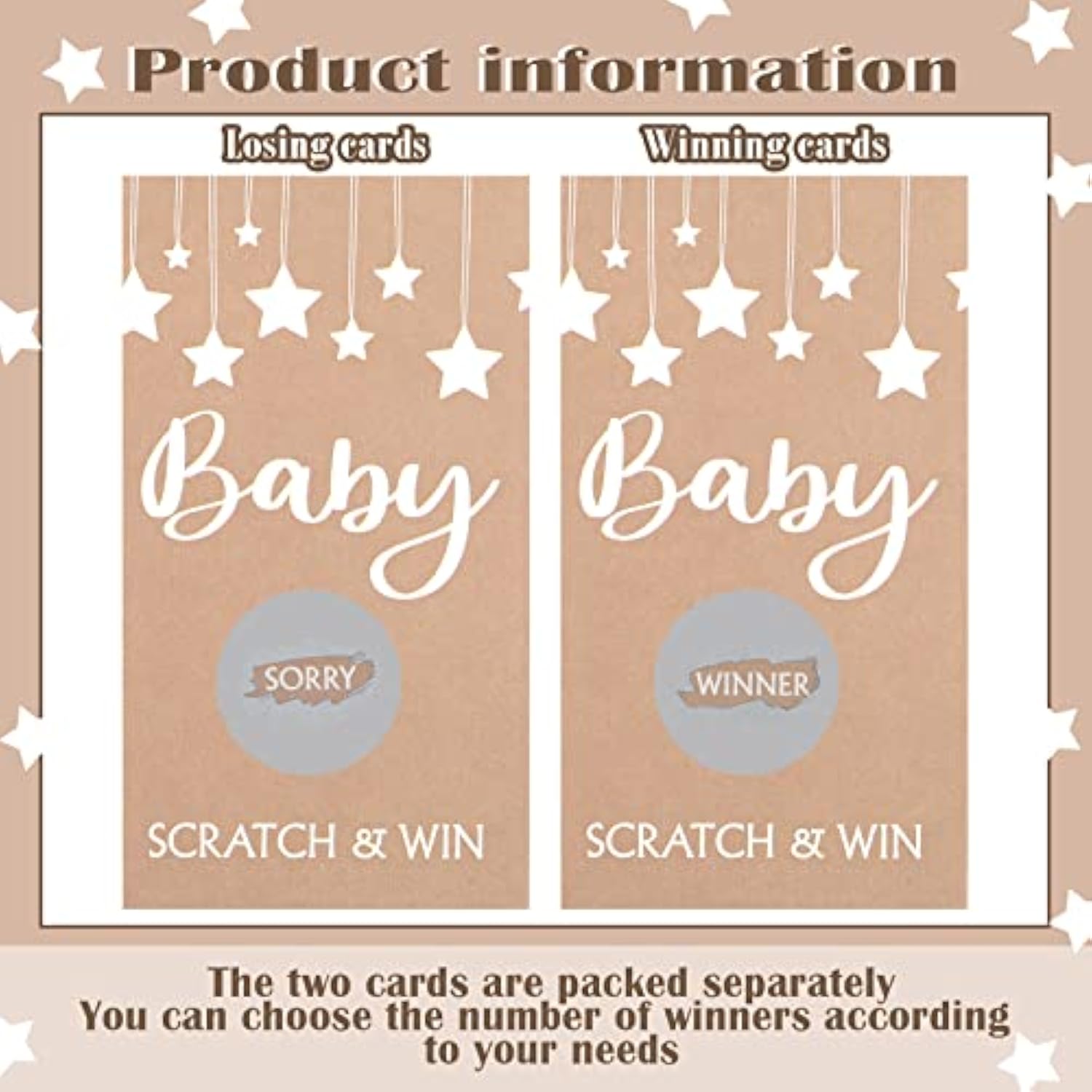 60 Pcs Baby Shower Games Rustic Scratch Off Cards Raffle Ticket For Baby Shower Party Games Activity Supplies Birthday Wedding Favor