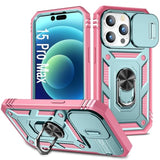 Case Compatible With Iphone 15 Pro Max, Shockproof Impact Resistant With Slide Lens Protective Cover Case For Iphone 15 Pro Max 6.7 Inch (Pink Green)