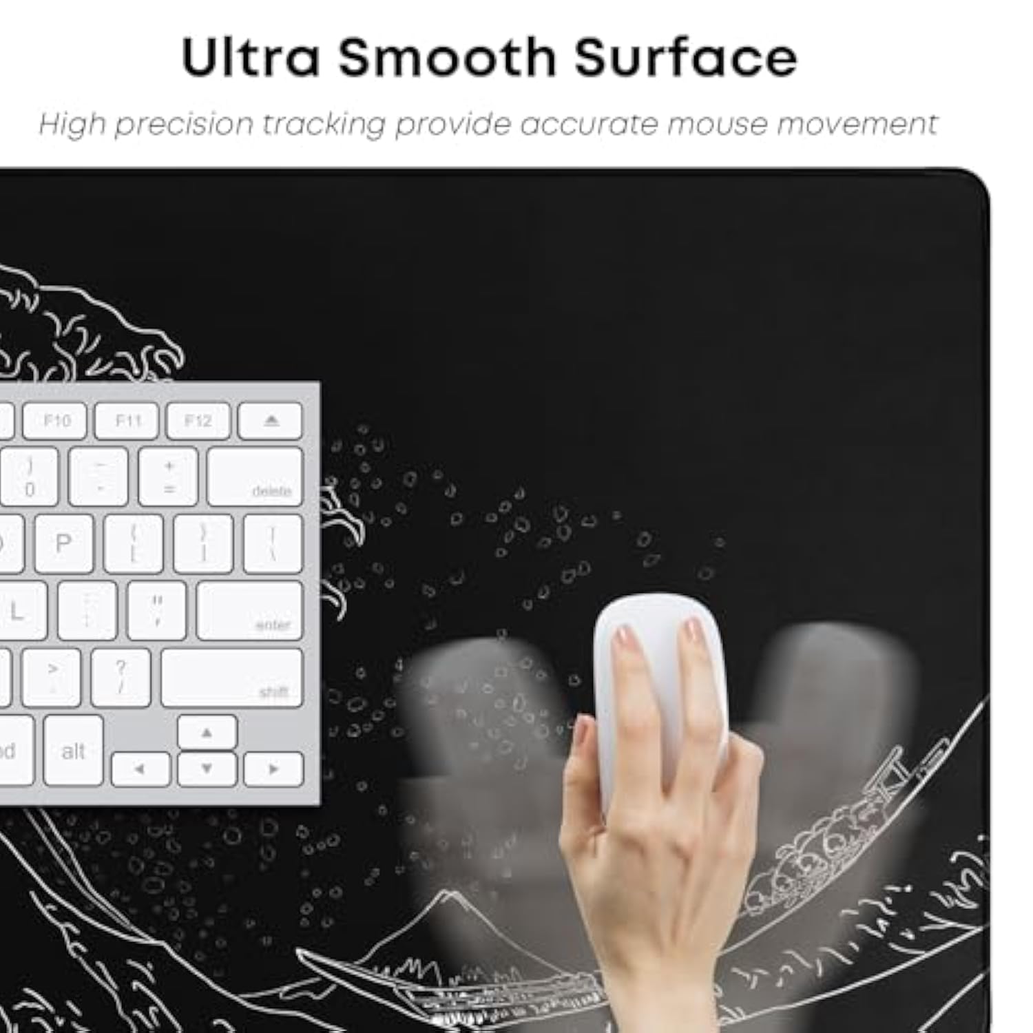 Japanese Sea Wave Anime Large Gaming Mouse Pad For Desk (31.5X15.7 In) Computer Desk Pad Mat With Non-Slip Rubber Base,Double Stitched Edges,3Mm Thick Mousepad Xxl For Keyboard And Mouse