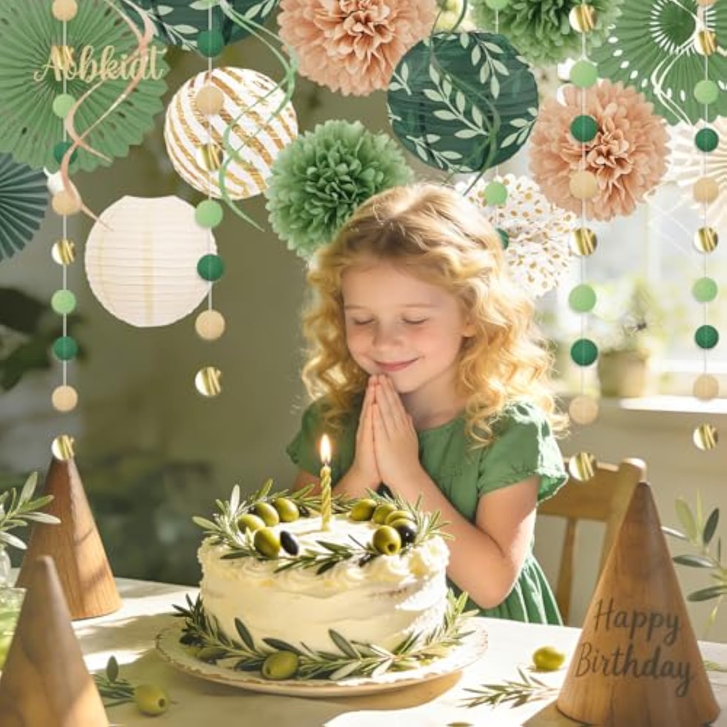 Sage Green Party Decorations Kit For Birthday,Paper Decor With Flower,Lantern,Party Garland,Streamers For Netural Baby Shower,Bridal Shower,Boho Wedding,Bachelorette,Woodland Theme Parties